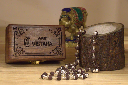 Ayur Karungali 7mm (Silver Cap Plated)  Mala