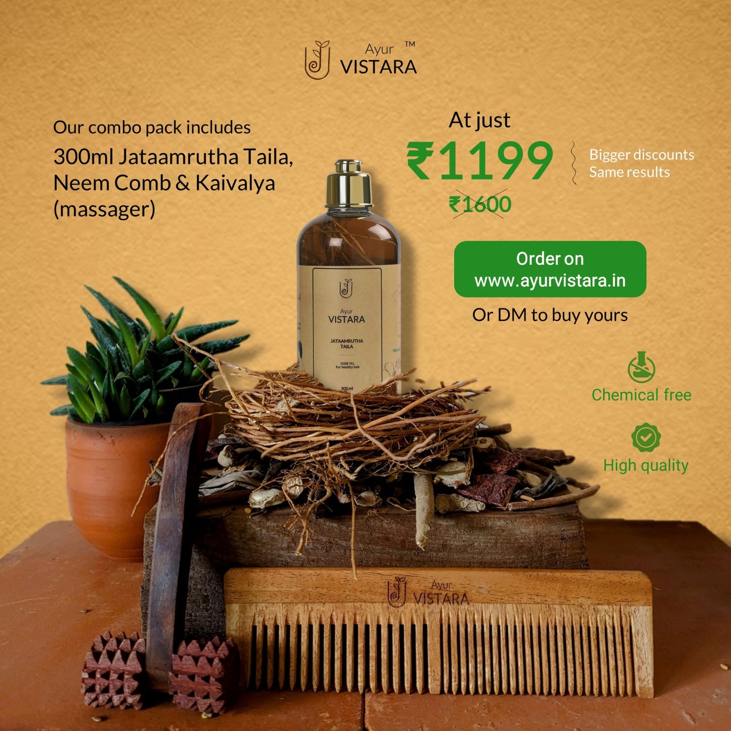 Combo Jatamrutha Taila + Wooden Hair Liner + Kaivalya Massager